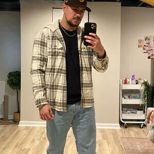 Express Checkered Hooded Shirt in Gray and Cream